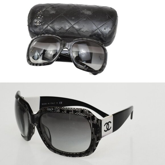 CHANEL CC Logo Sunglasses Eye Wear Plastic Black Whiite 5146-A Italy - Picture 1 of 11